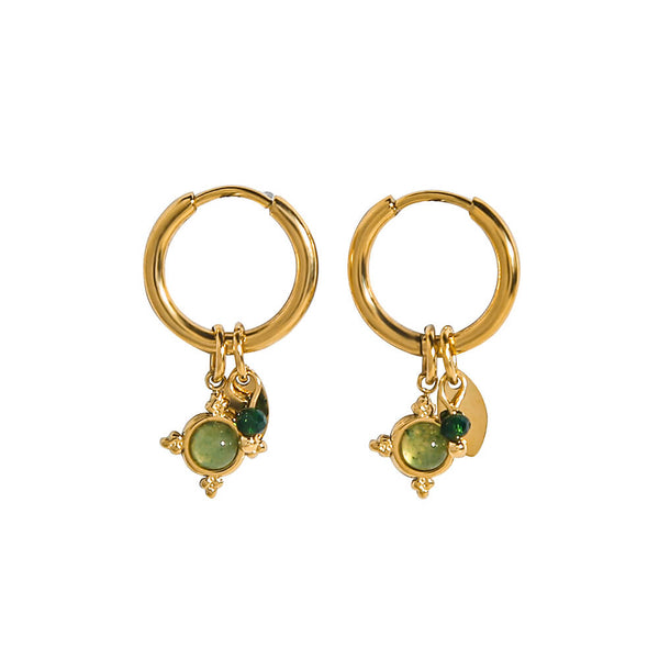 18K Gold Plated Hoop Earrings with Crystal & Natural Stone