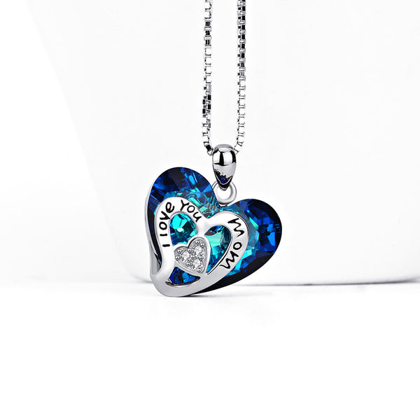 Heart Pendant Necklace in 925 Silver & Austrian Crystals for Mom