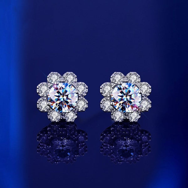 Flower Stud Earrings in S925 Silver with Moissanite