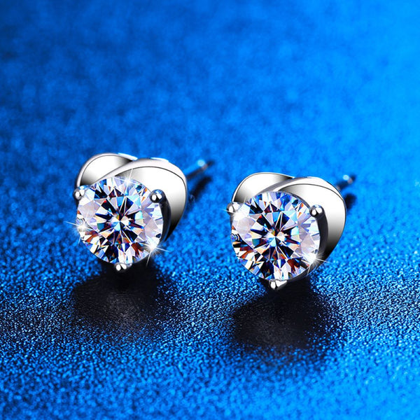 Heart Stud Earrings with Moissanite Accents