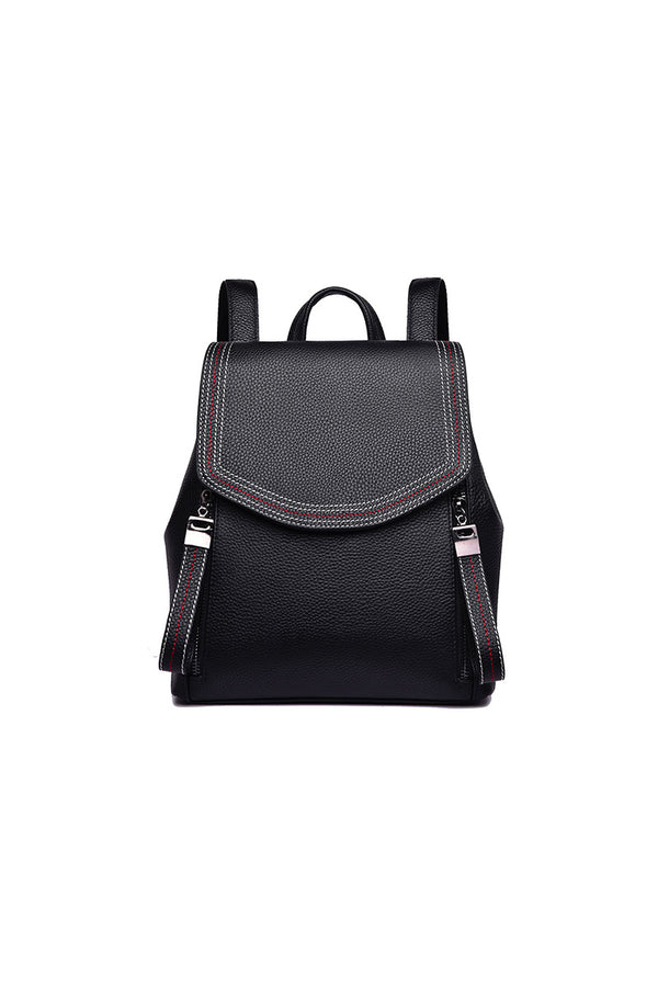 Mini Black Backpack for Women - Top-Grain Leather Shoulder Bag | Flap Design