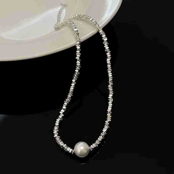 925 Sterling Silver Choker Necklace & Bracelet with Pearl