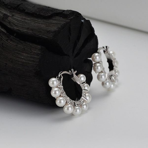 Sterling Silver Hoop Earrings with Pearls