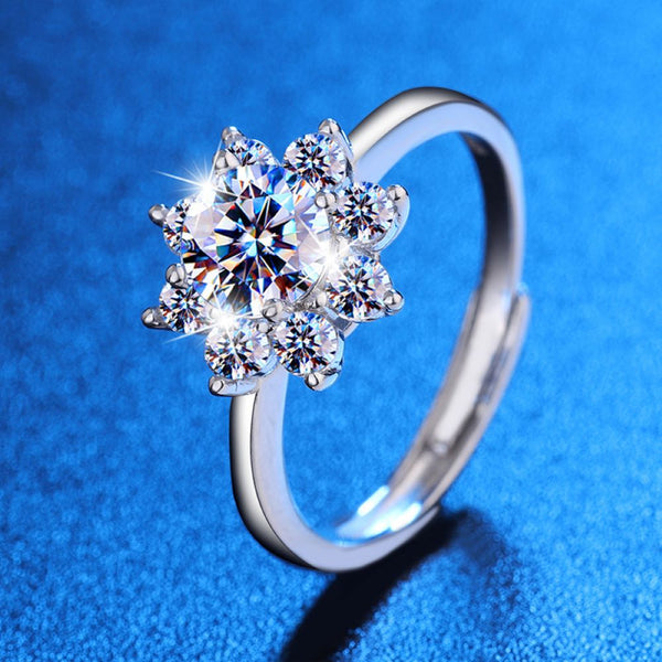 Floral Moissanite Open Ring - Blooms of Silver Luxury