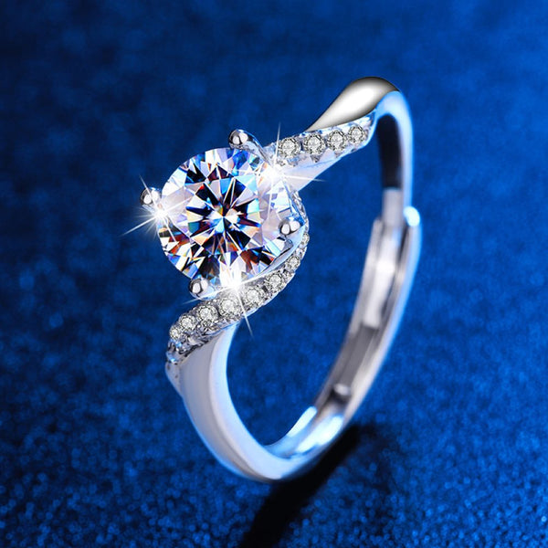 Modern Moissanite Open Ring in Silver