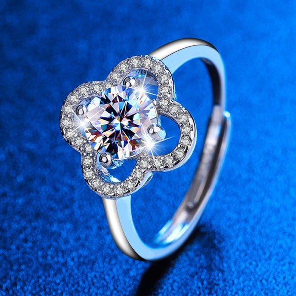 S925 Silver Flower Moissanite Open Ring