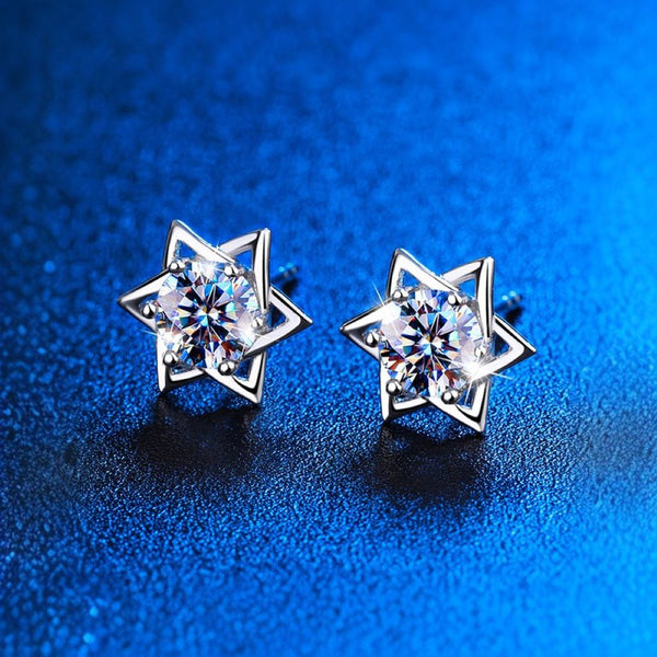 Star Stud Earrings Sterling Silver with Moissanite