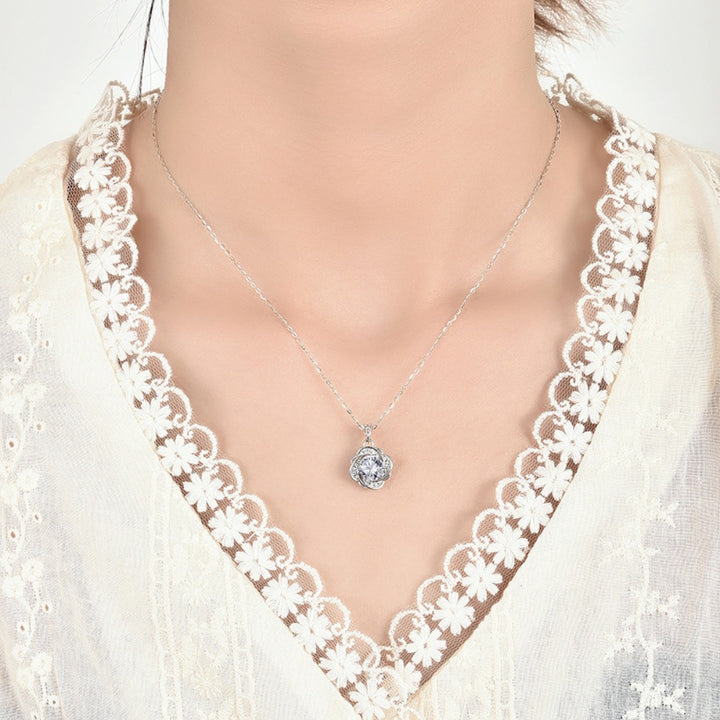 Camellia Flower Necklace with Moissanite