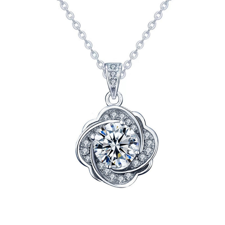 Camellia Flower Necklace with Moissanite