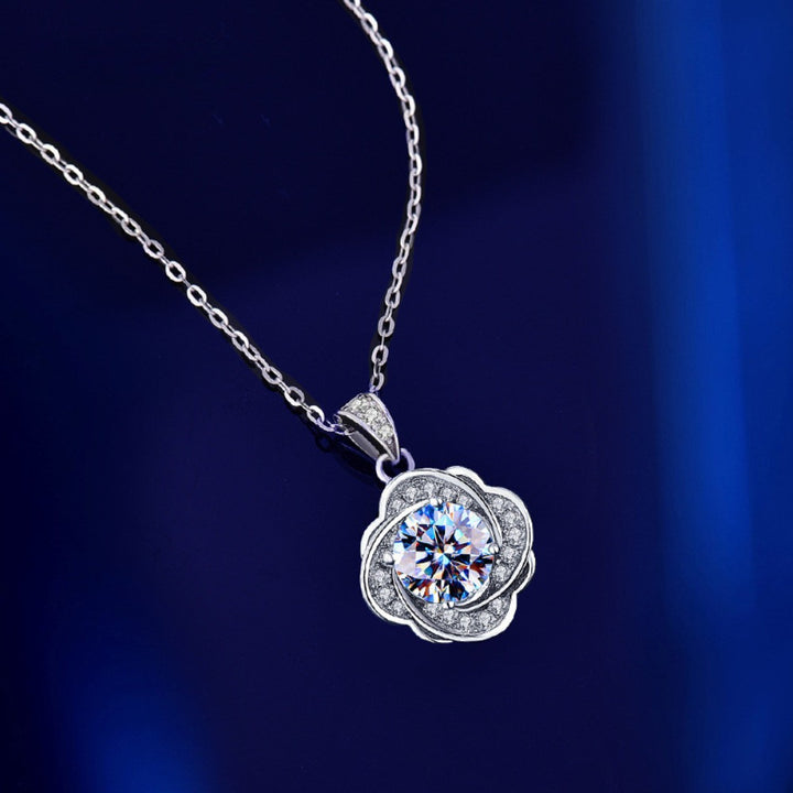 Camellia Flower Necklace with Moissanite